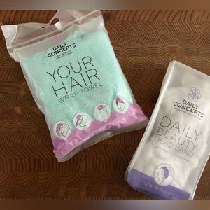 Daily Concepts Turquoise Hair Wrap Towel and White Headband Set